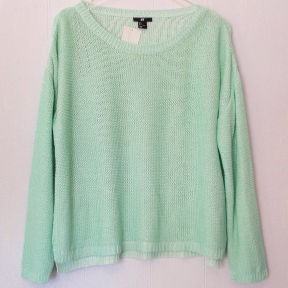 H&M MINT COATED SHAKER CREWNECK LONG SLEEVE SWEATER L NWT - Picture 1 of 6